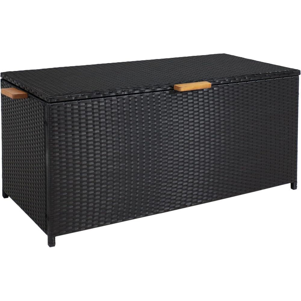 imageSunnydaze Faux Wicker Storage Box Outdoor Deck Box with Handles 75Gallon Front Door Package Delivery Box with Hinged Lid BlackBlack
