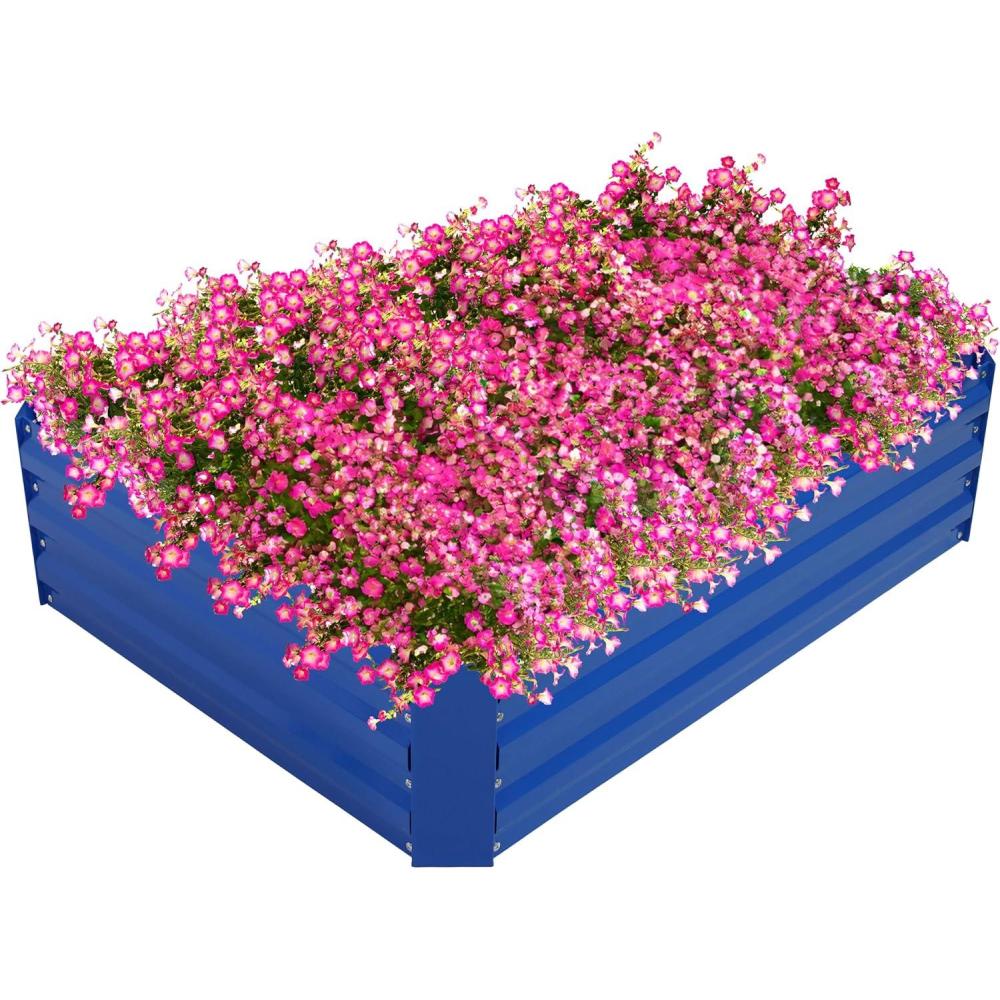 imageSunnydaze Galvanized Raised Garden Bed Metal Raised Bed for Gardening Outdoor Planter Box for Flowers Plants and Vegetables Blue 48quot W x 36quot D x 12quot H Rectangle