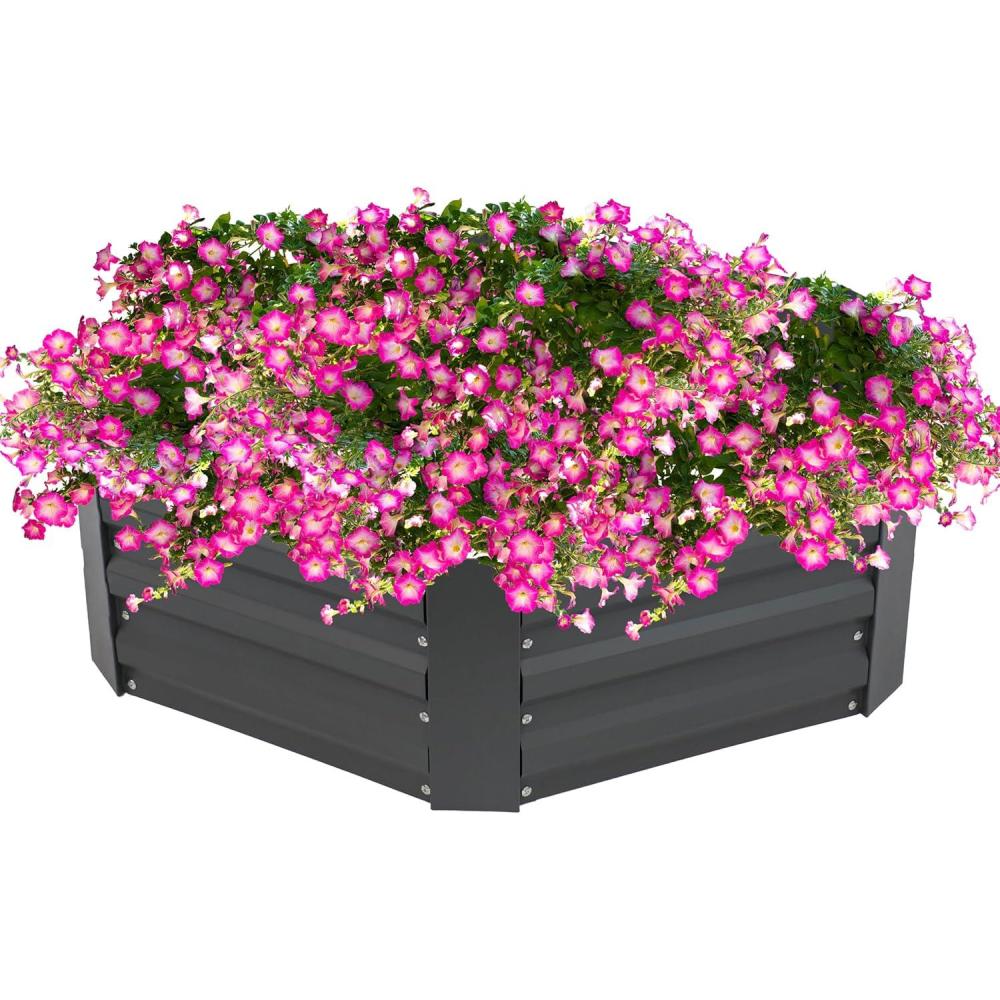 imageSunnydaze Galvanized Raised Garden Bed  Metal Raised Bed for Gardening  Outdoor Planter Box for Flowers Plants and Vegetables  Gray  1225quot Hexagon