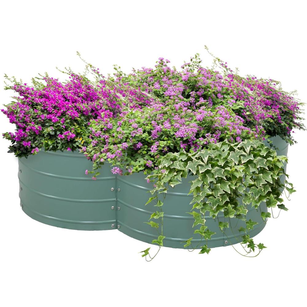 imageSunnydaze Galvanized Raised Garden Bed  Metal Raised Bed for Gardening  Outdoor Planter Box for Flowers Plants and Vegetables  Green  12 H Clover