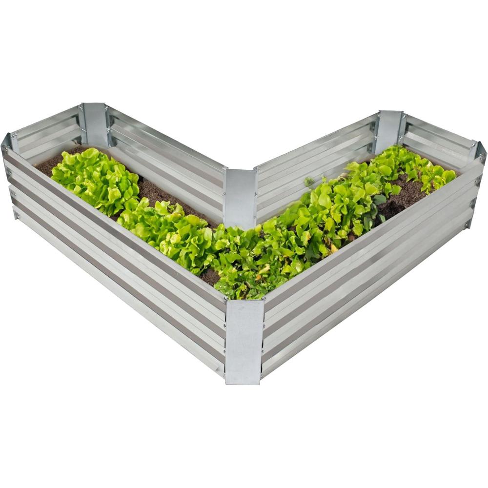 imageSunnydaze Galvanized Raised Garden Bed Metal Raised Bed for Gardening Outdoor Planter Box for Flowers Plants and Vegetables Silver 12 H LShaped