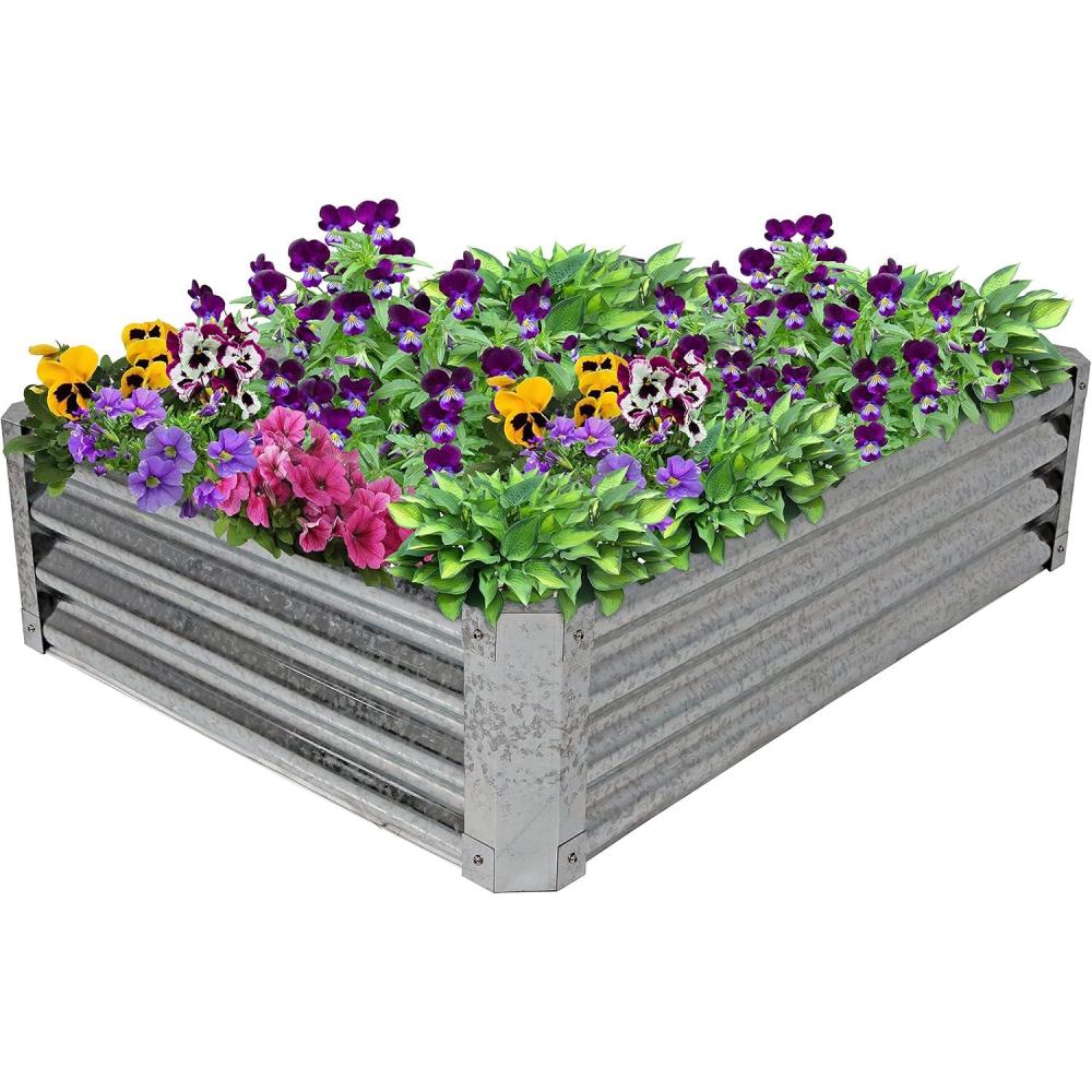 imageSunnydaze Galvanized Raised Garden Bed Outdoor  Metal Planter Box for Gardening Vegetables and Plants  12quot H Rectangle  Silver