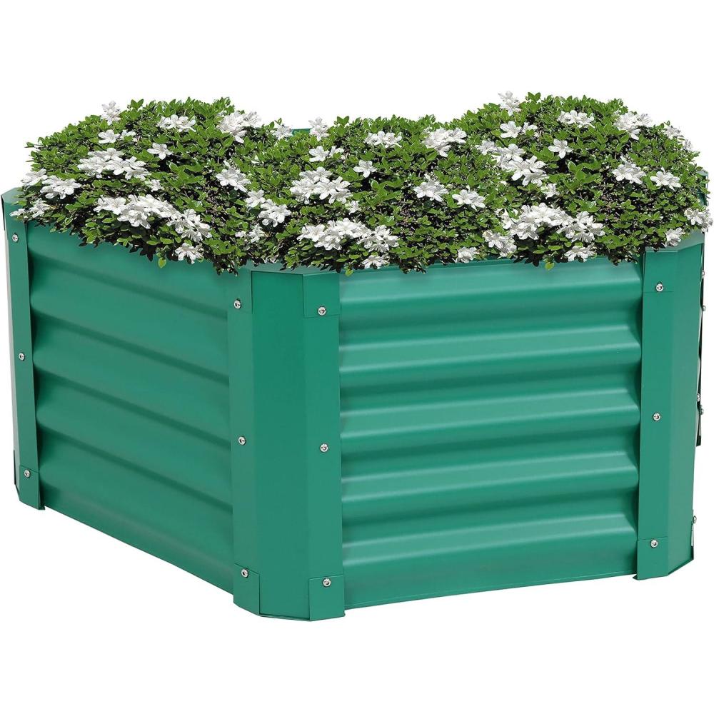 imageSunnydaze Galvanized Raised Garden Bed Outdoor  Metal Planter Box for Gardening Vegetables and Plants  16quot H Hexagon  SilverGreen
