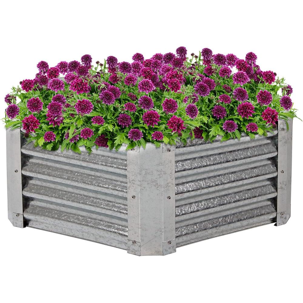 imageSunnydaze Galvanized Raised Garden Bed Outdoor Metal Planter Box for Gardening Vegetables and Plants 16quot H Hexagon SilverSilver