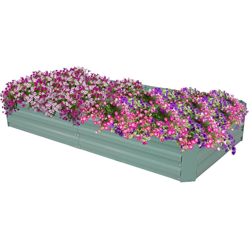 imageSunnydaze Galvanized Steel Rectangular Raised Garden Bed  for Flowers Plants and Vegetables  Green  4 x 8 ftGreen