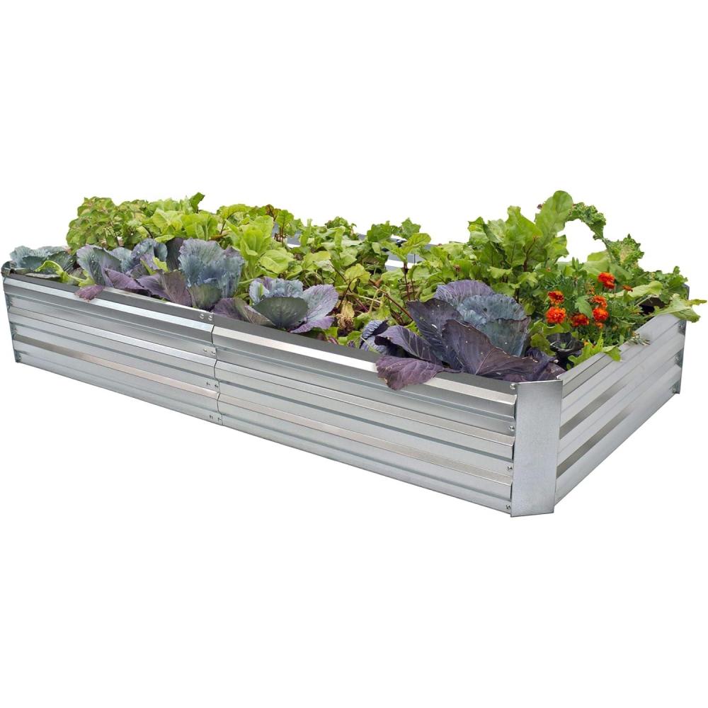 imageSunnydaze Galvanized Steel Rectangular Raised Garden Bed  for Flowers Plants and Vegetables  Green  4 x 8 ftSilver