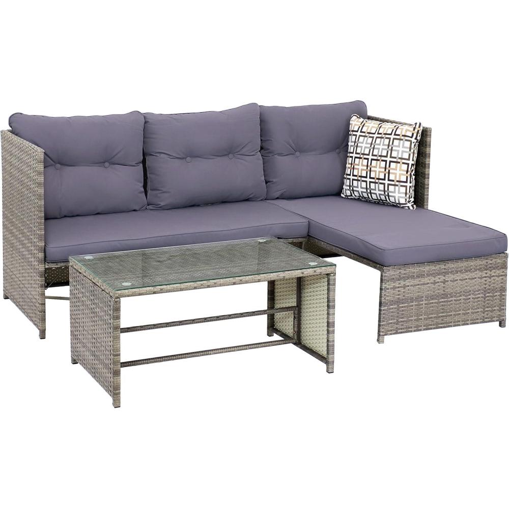 imageSunnydaze Longford Patio Sectional Conversation Set  1 Sofa and 1 Coffee Table  Thick Charcoal CushionsCharcoal