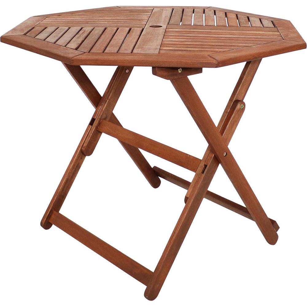 imageSunnydaze Meranti Wood Octagon Outdoor Folding Table  Teak Oil Finish  355Inch