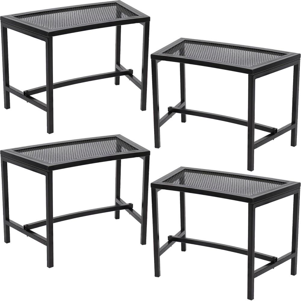 imageSunnydaze Mesh Outdoor Curved Bench  Metal Patio Bench Set  HeavyDuty Outdoor Seats for Backyard or Fire Pit  Black  Set of 44