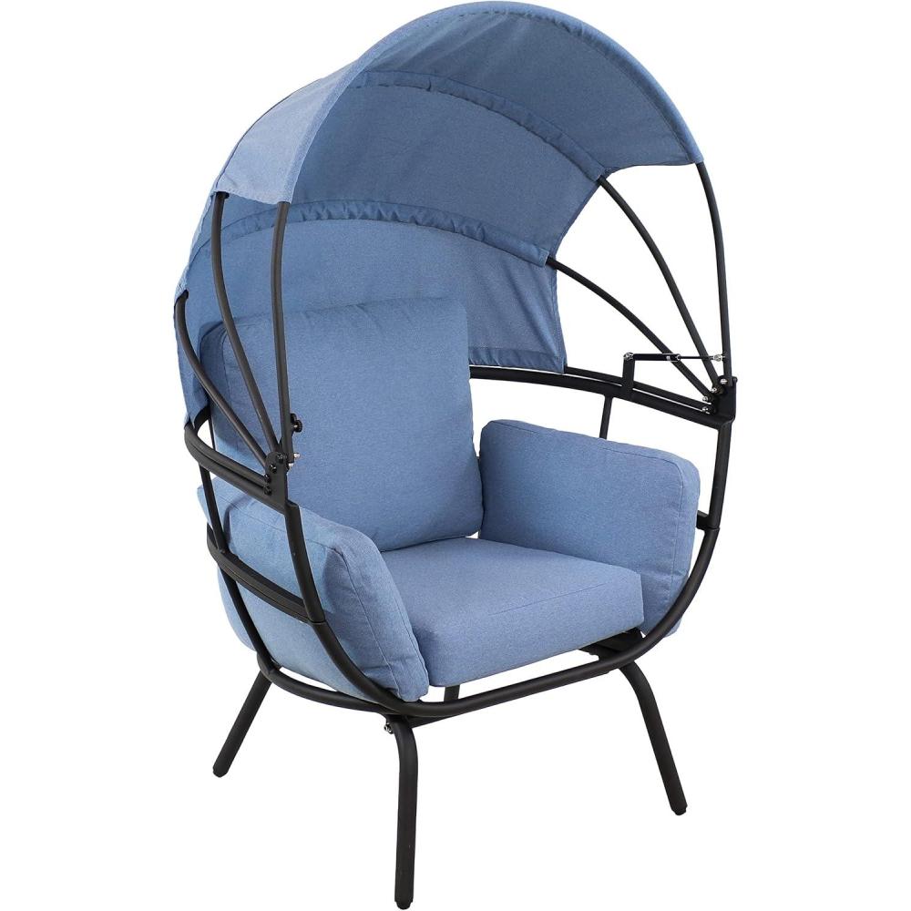 imageSunnydaze Modern Luxury Egg Chair PowderCoated Aluminum Frame with Polyester Cushion and Retractable Canopy GrayBlue