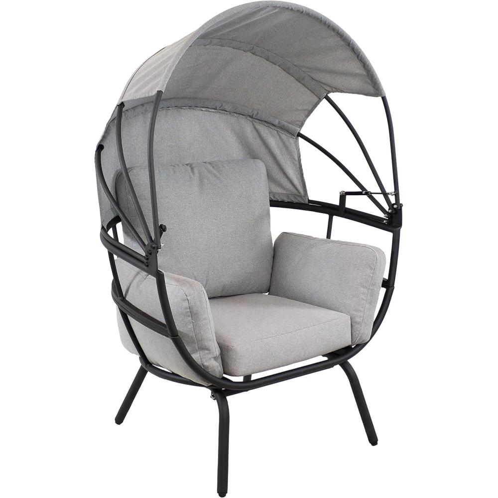 imageSunnydaze Modern Luxury Egg Chair  PowderCoated Aluminum Frame with Polyester Cushion and Retractable Canopy  GrayGrey
