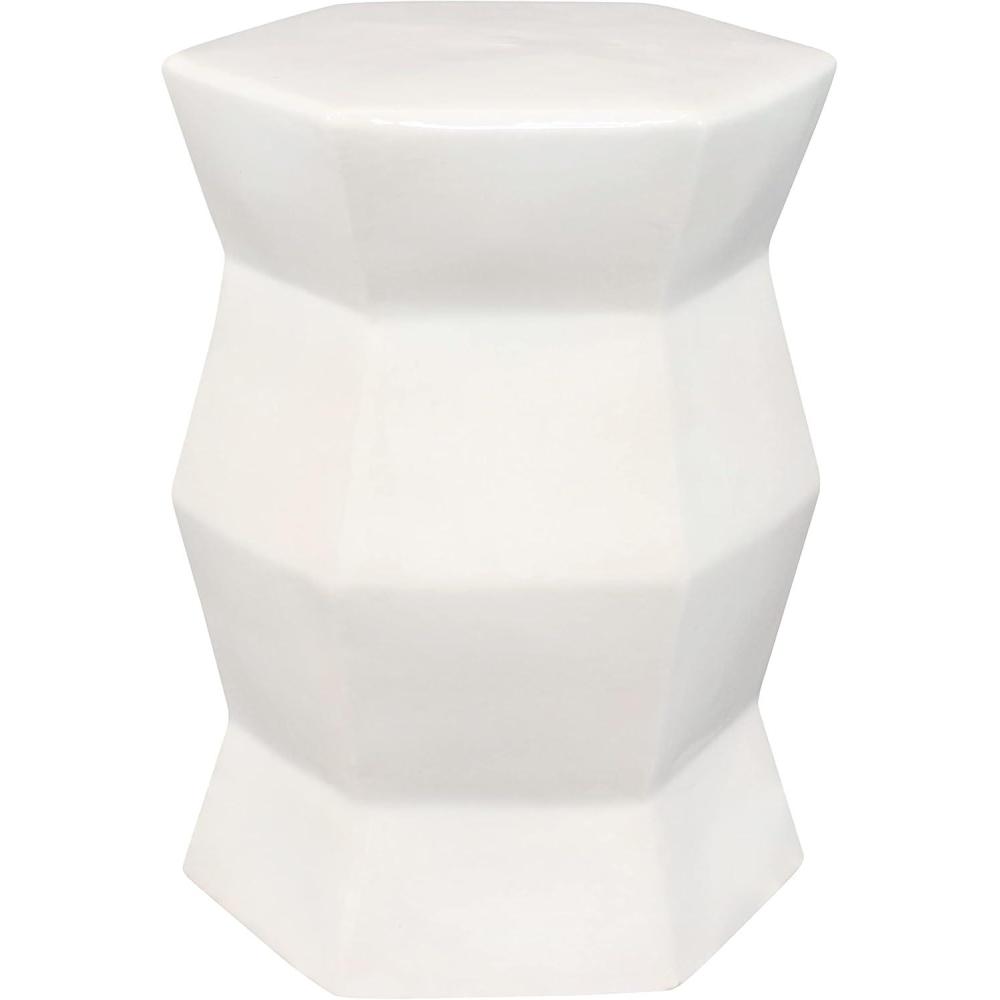imageSunnydaze Moderno Hexagon Ceramic Garden Stool Side Table Indoor or Outdoor 1725Inch H White Glazed FinishWhite