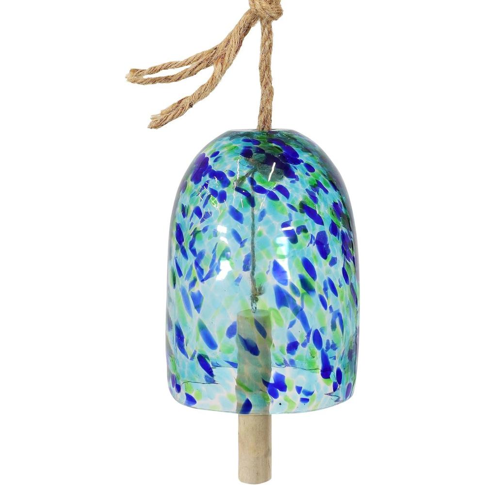 imageSunnydaze Natural Melody Wind Bell Painted Glass Wind Chime Bell for The Patio Deck or Porch 75quot Blue FreezeBlue Freeze