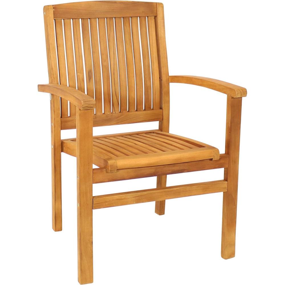 imageSunnydaze Outdoor Patio Dining Armchairs with Slat Back Light Brown Finish Set of 21