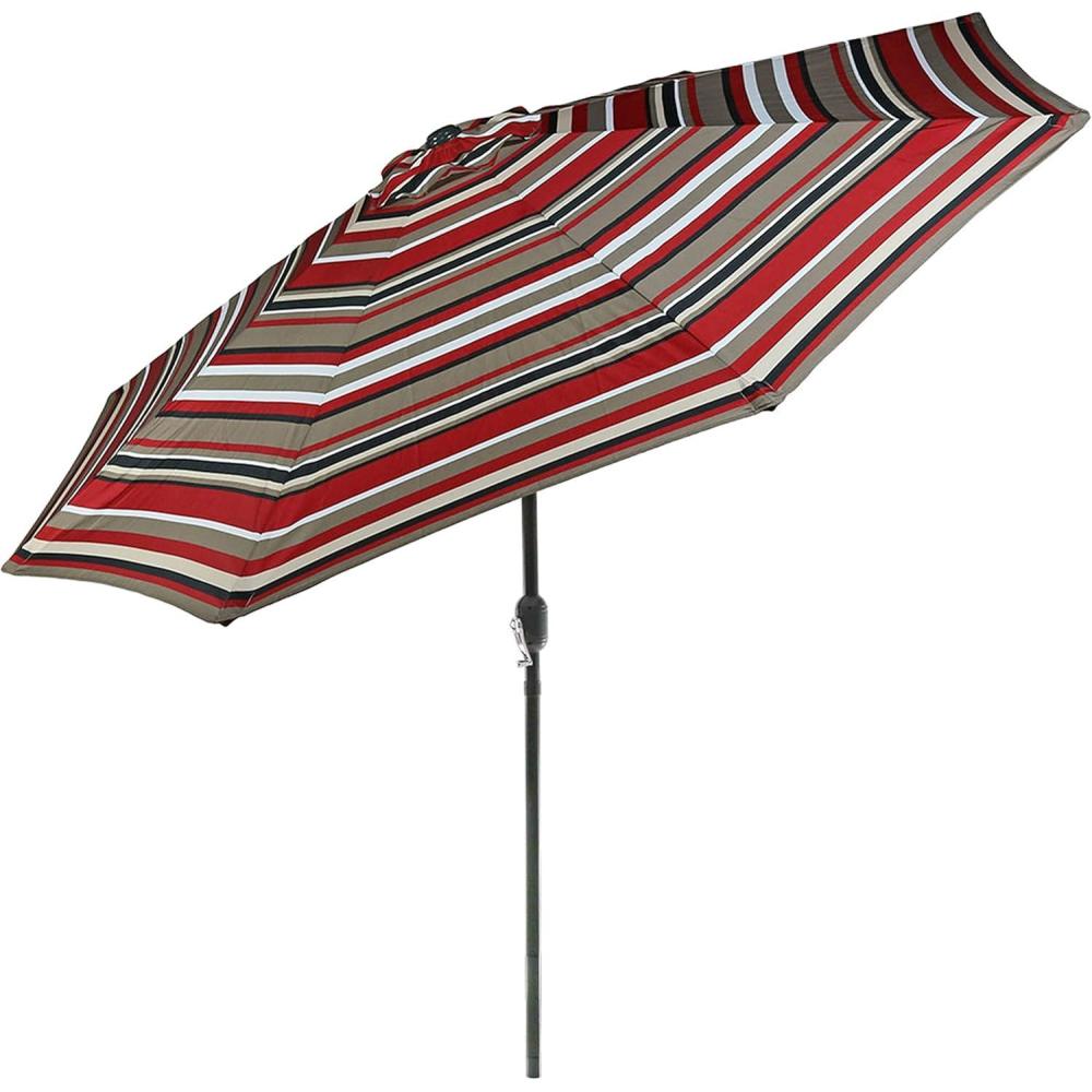 imageSunnydaze Outdoor Patio Umbrella Polyester Table Market Umbrella with PushButton Tilt and Crank 8 Sturdy Ribs Catalina Beach Stripe 9ftAwning Stripe