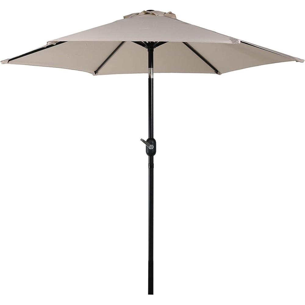 imageSunnydaze Outdoor Patio Umbrella  Polyester Table Market Umbrella with PushButton Tilt and Crank  8 Sturdy Ribs  Catalina Beach Stripe  9ftBeige