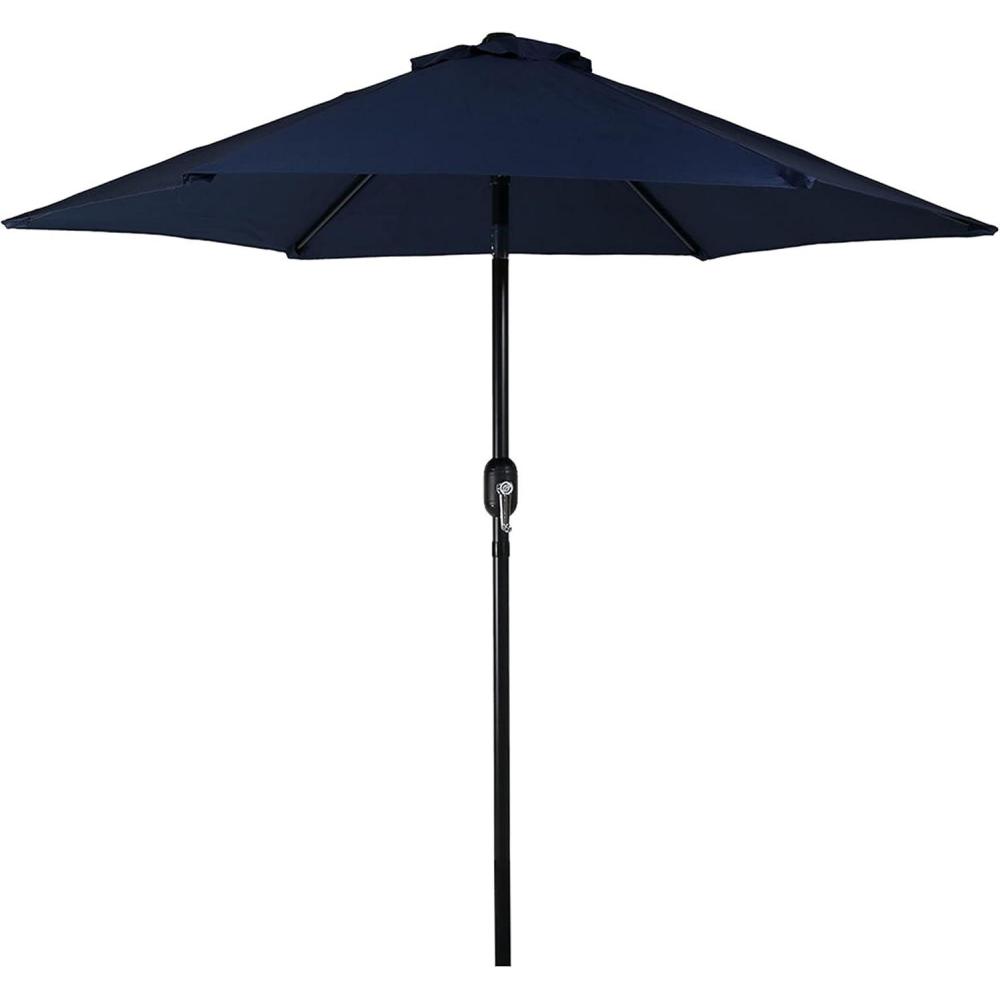 imageSunnydaze Outdoor Patio Umbrella  Polyester Table Market Umbrella with PushButton Tilt and Crank  8 Sturdy Ribs  Catalina Beach Stripe  9ftBlue