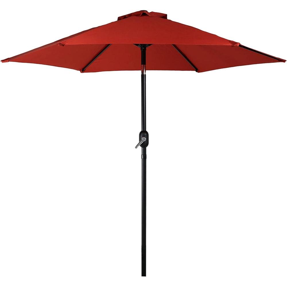 imageSunnydaze Outdoor Patio Umbrella  Polyester Table Market Umbrella with PushButton Tilt and Crank  8 Sturdy Ribs  Catalina Beach Stripe  9ftBurnt Orange