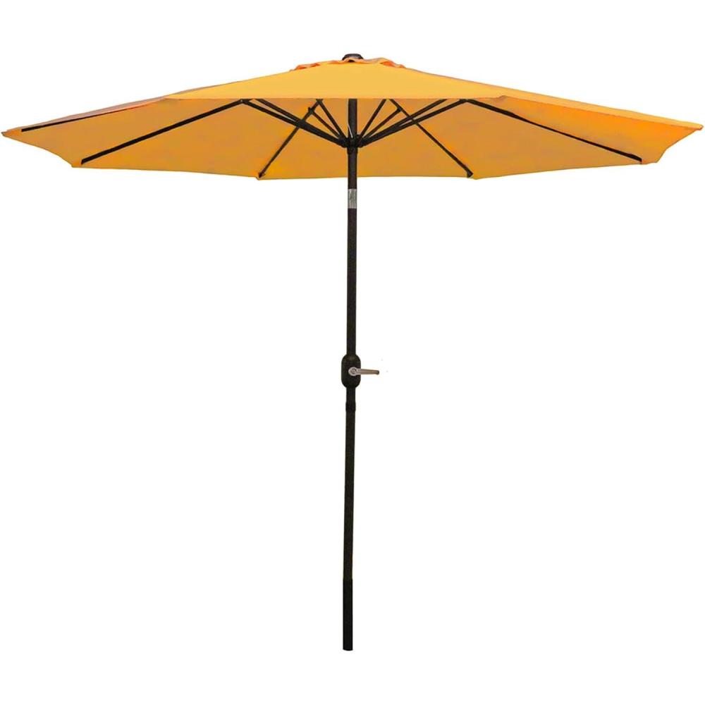 imageSunnydaze Outdoor Patio Umbrella  Polyester Table Market Umbrella with PushButton Tilt and Crank  8 Sturdy Ribs  Catalina Beach Stripe  9ftGold