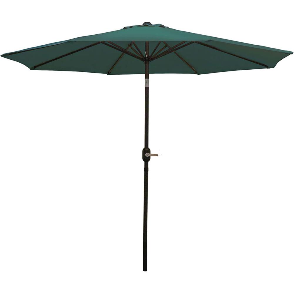 imageSunnydaze Outdoor Patio Umbrella  Polyester Table Market Umbrella with PushButton Tilt and Crank  8 Sturdy Ribs  Catalina Beach Stripe  9ftGreen