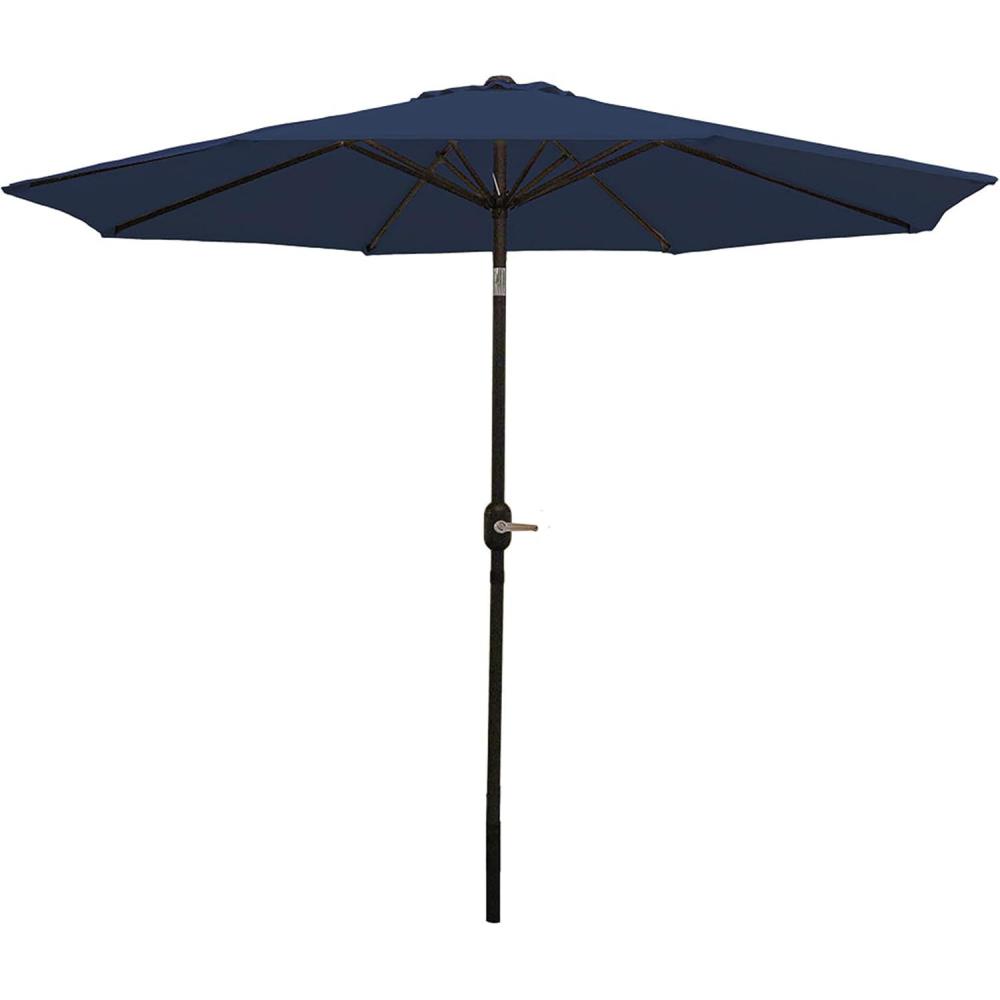 imageSunnydaze Outdoor Patio Umbrella  Polyester Table Market Umbrella with PushButton Tilt and Crank  8 Sturdy Ribs  Catalina Beach Stripe  9ftNavy Blue