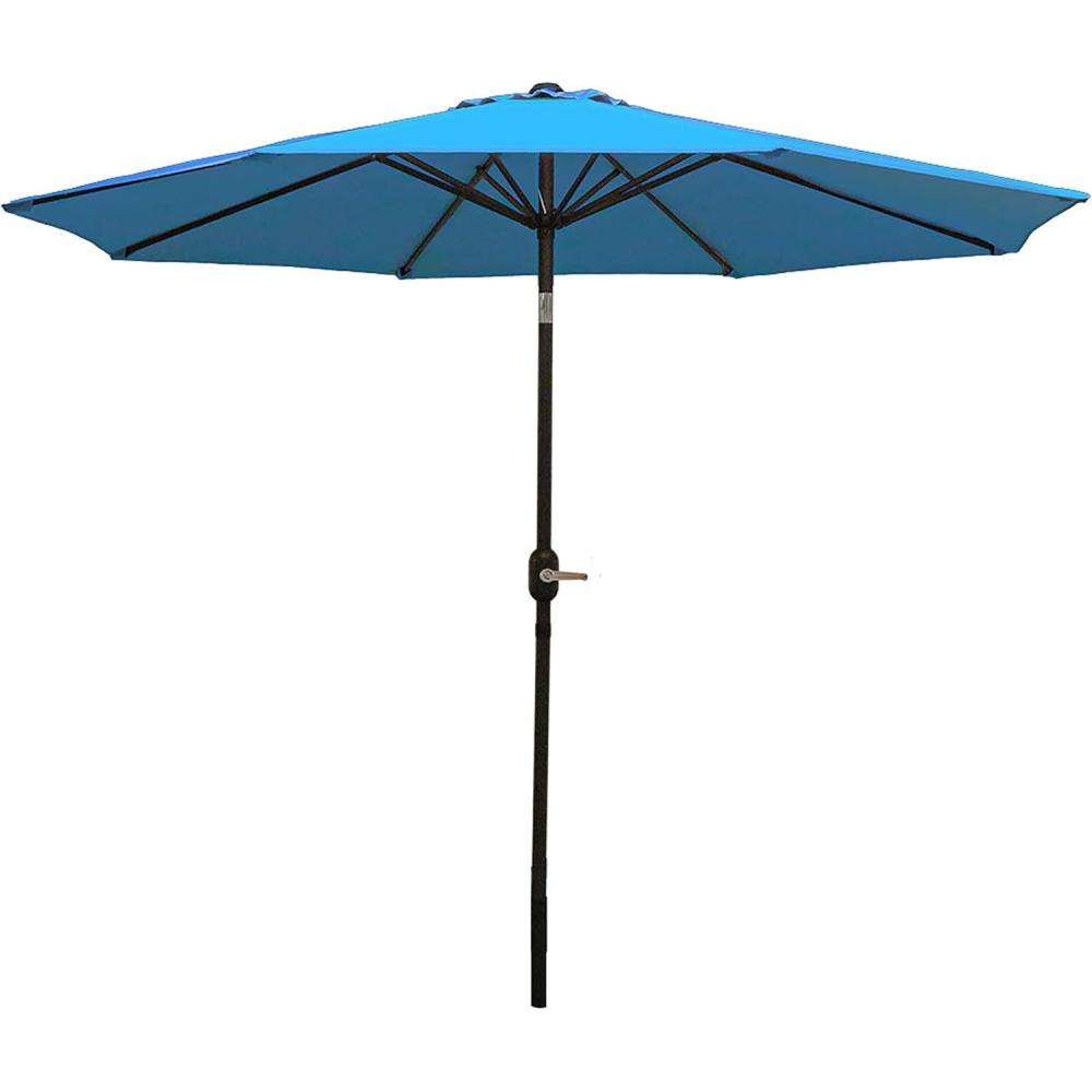 imageSunnydaze Outdoor Patio Umbrella  Polyester Table Market Umbrella with PushButton Tilt and Crank  8 Sturdy Ribs  Catalina Beach Stripe  9ftTurquoise