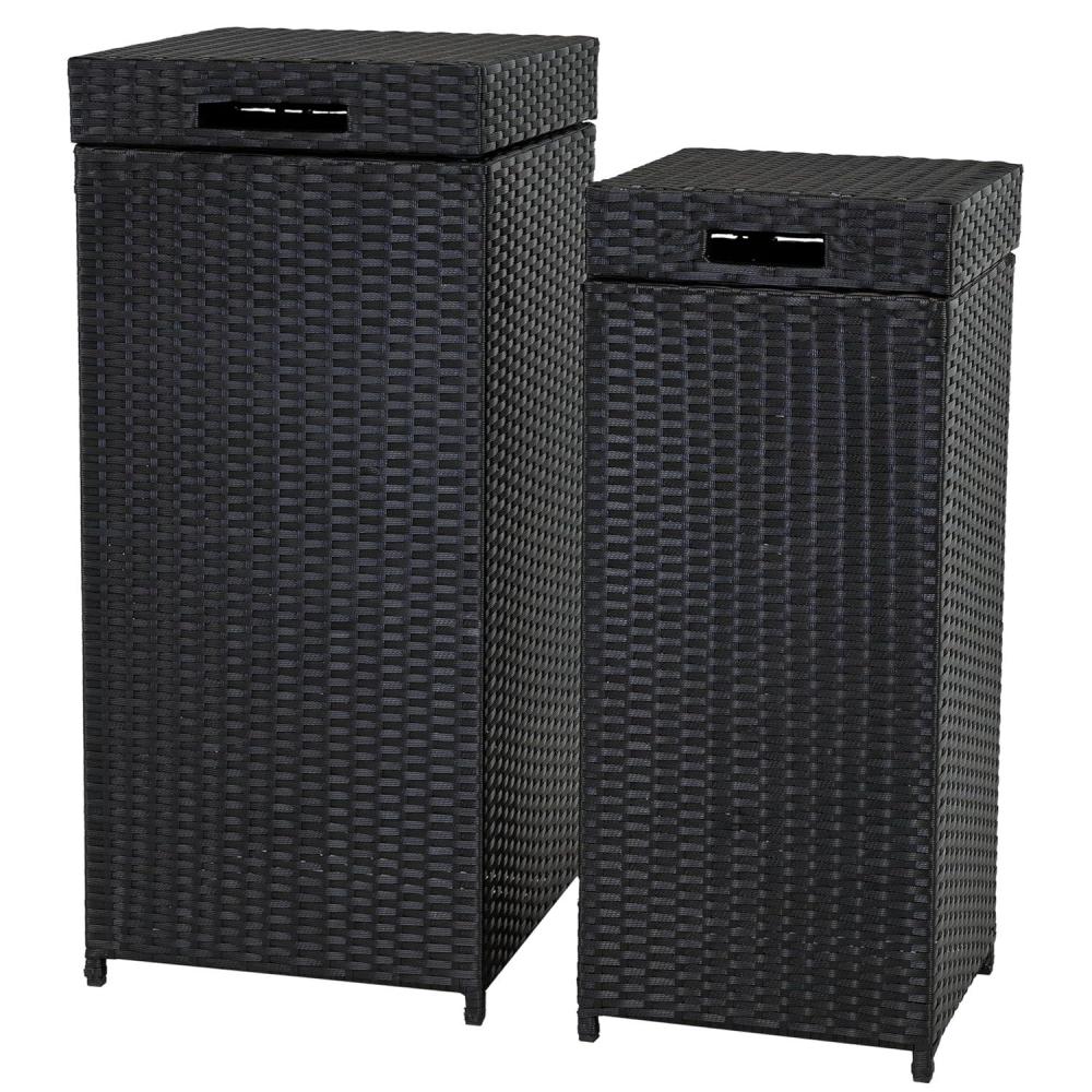 imageSunnydaze Outdoor Trash Cans with Lids Set of 2 Indoor and Outdoor Garbage Cans 26 Gal and 15 Gal Black