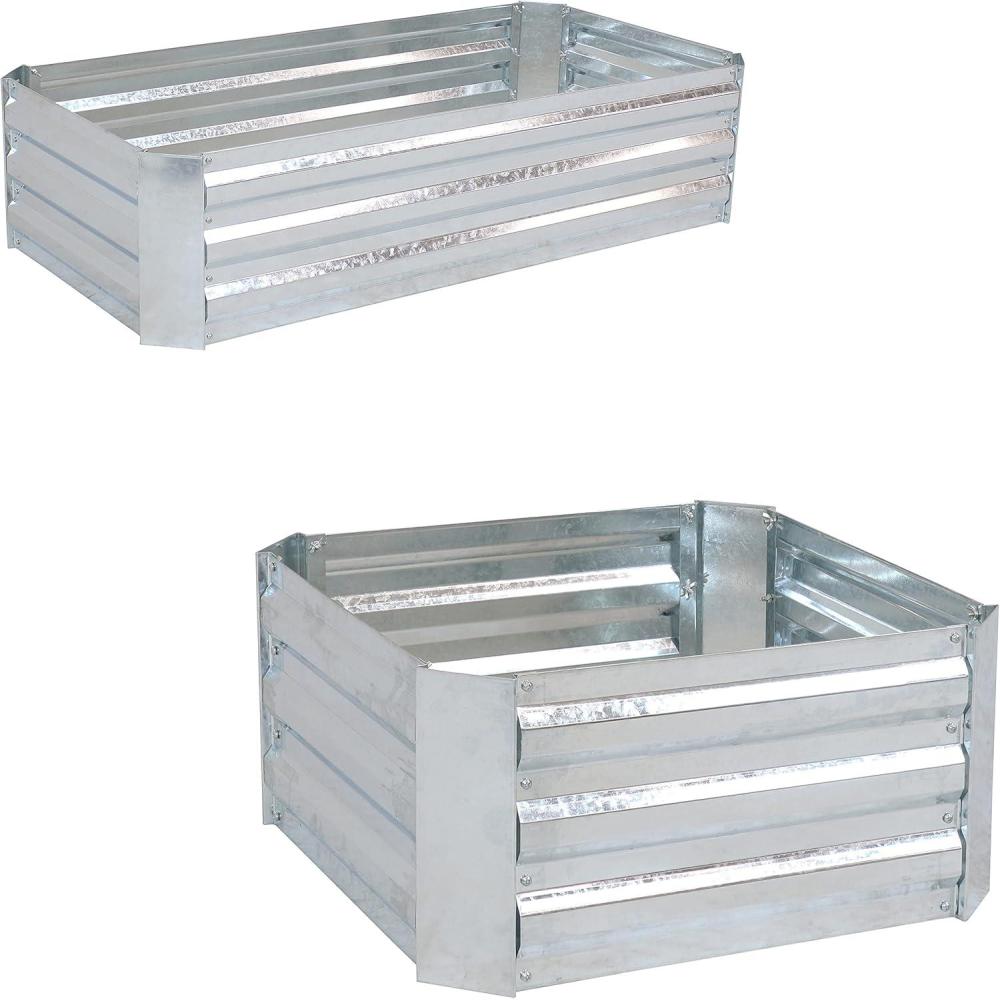 imageSunnydaze Raised Corrugated Galvanized Steel Metal Garden Beds Bundle 48Inch x 1175Inch Rectangle Planter and 24Inch x 1175Inch Square Planters for Plants Vegetables and Flowers Silver