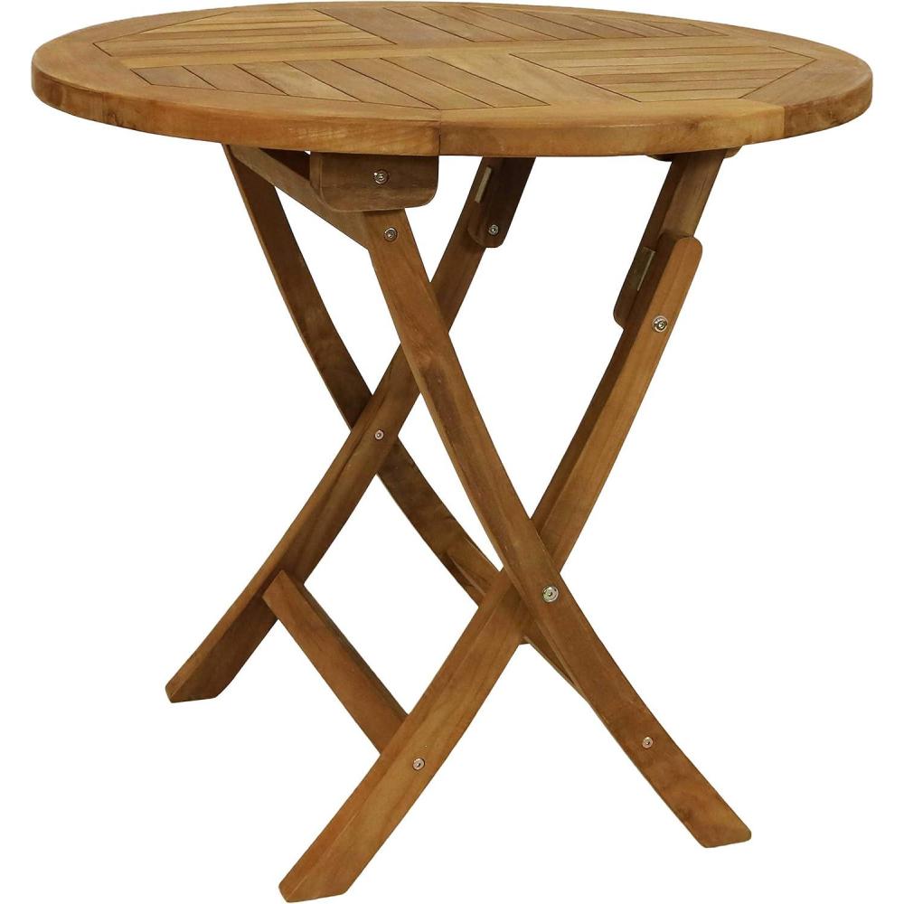 imageSunnydaze Round Folding Solid Teak Outdoor Dining Table Light Wood Stain Finish 31 Inches32 in
