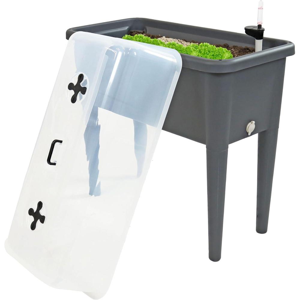 imageSunnydaze SelfWatering Raised Garden Bed with Cover  Includes Water Tube  Polypropylene Construction  Gray