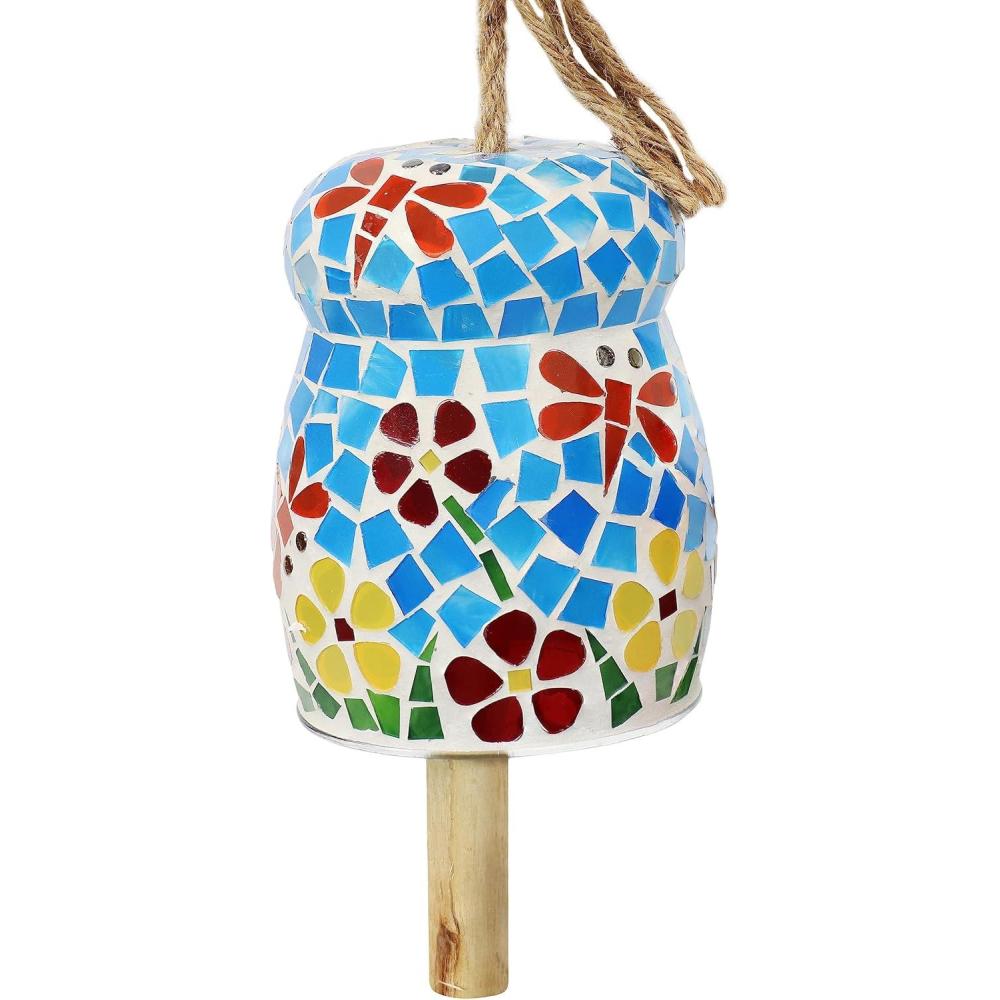 imageSunnydaze Spring Flowers Wind Bell  Mosaic Glass Wind Chime Bell for The Patio Deck or Porch  7quot