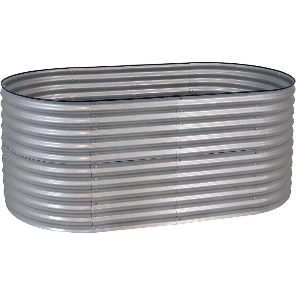 imageSunnydaze Stackable Galvalume Steel Raised Garden Bed 79quot Oval Silver