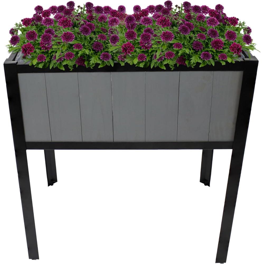imageSunnydaze SteelFramed Acacia Wood Raised Garden Bed with Legs  3075Inch H  Removable Planter Bag  NaturalGray