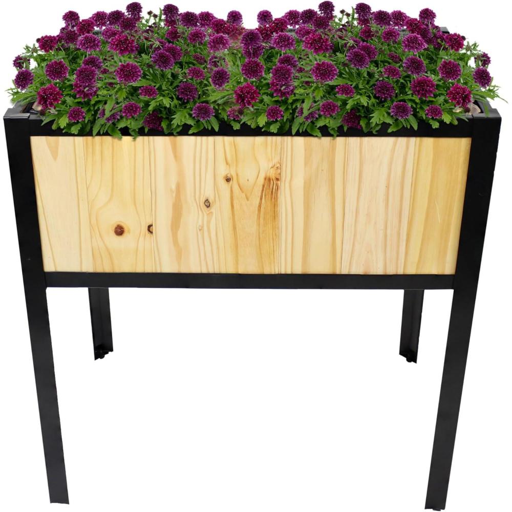 imageSunnydaze SteelFramed Acacia Wood Raised Garden Bed with Legs 3075Inch H Removable Planter Bag NaturalNatural