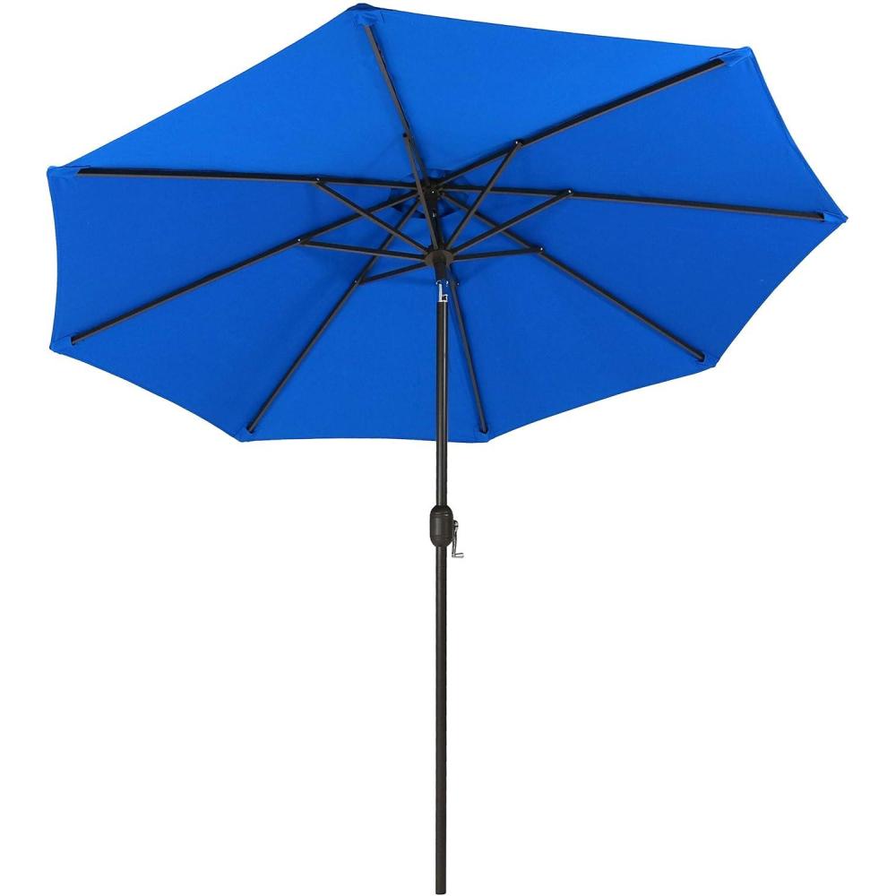 imageSunnydaze Sunbrella 9Foot Patio Umbrella with Auto Tilt and Crank  Rust Resistant Aluminum PolePacific Blue