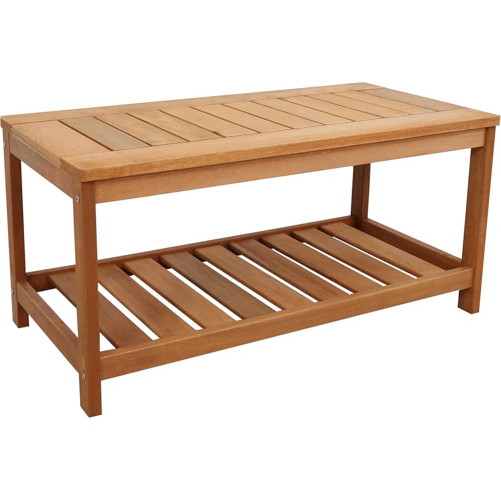 imageSunnydaze Teak Outdoor Coffee Table for Patio Coffee Table for Outside or Patio Rectangle 35 Inch Meranti Wood