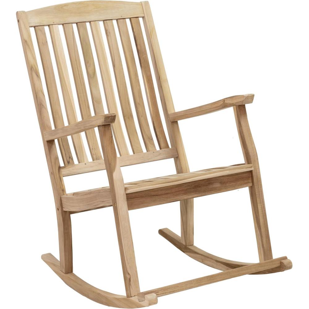 imageSunnydaze Teak Outdoor Rocking Chair with Slatted Back  Wooden Front Porch Chair for Patio  Outside Porch Rocker  325 lb Support
