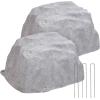 Sunnydaze 14” H Polyresin Faux Landscape Rock Cover – Lightweight Fake Rock Well Pump Cover for Outside – Gray – 2-Pack(Gray)