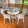 Sunnydaze 3-Piece Flower Designed Bistro Table Set with 2 Chairs, Outdoor Cast Aluminum, White(White Floral)