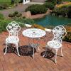 Sunnydaze 3-Piece Flower Designed Bistro Table Set with 2 Chairs, Outdoor Cast Aluminum, White(White Floral)