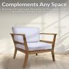 Sunnydaze 3-Piece Outdoor Patio Furniture Set – Bodie Acacia Wood Patio Conversation Set – Outdoor Seating with Cushions – Bone White