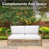 Sunnydaze 3-Piece Outdoor Patio Furniture Set – Bodie Acacia Wood Patio Conversation Set – Outdoor Seating with Cushions – Bone White