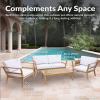 Sunnydaze 3-Piece Outdoor Patio Furniture Set – Bodie Acacia Wood Patio Conversation Set – Outdoor Seating with Cushions – Bone White