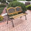 Sunnydaze 49-Inch Cast Iron and Wood 2-Person Garden Bench with Ivy Crossweave Design – 485-Pound Weight Capacity