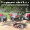 Sunnydaze 4-Piece Rattan Outdoor Furniture Set with Accent Pillows – Outdoor Patio Set with Cushions for Deck or Porch – Gray(Gray Rattan With Gray Cushions)