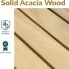 Sunnydaze 7-Piece Patio Dining Set for 6 – Hatteras Acacia Wood Outdoor Dining Set with Umbrella Hole – Outdoor Table and Chairs for 6
