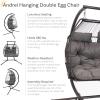 Sunnydaze Andrei Double Hanging Egg Chair with Stand – 2-Person Outdoor Egg Chair – Includes Steel Stand and Cushion – Dark Gray