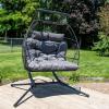 Sunnydaze Andrei Double Hanging Egg Chair with Stand – 2-Person Outdoor Egg Chair – Includes Steel Stand and Cushion – Dark Gray