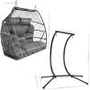 Sunnydaze Andrei Double Hanging Egg Chair with Stand – 2-Person Outdoor Egg Chair – Includes Steel Stand and Cushion – Dark Gray