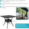 Sunnydaze Cast Aluminum Patio Dining Table with Umbrella Hole – 35-Inch Square – Black